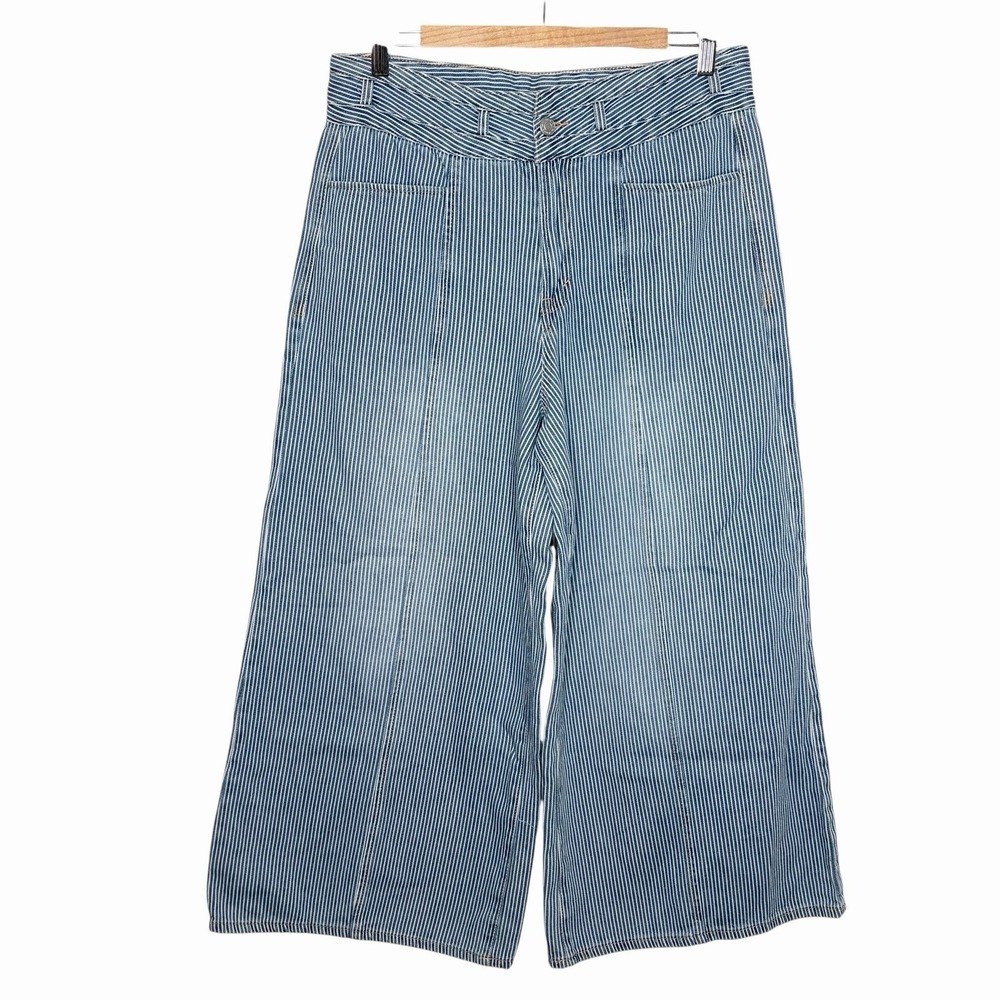Kensie Kaya High Rise Wide Leg Ankle Jeans Railroad Stripe Womens 10/30 Coastal